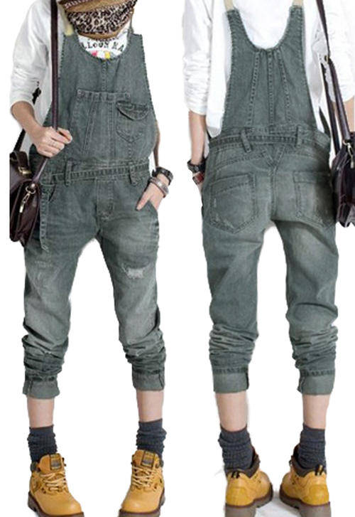 Fashion All Match Women's Casual Loose Denim Jumpsuit Jean Pants