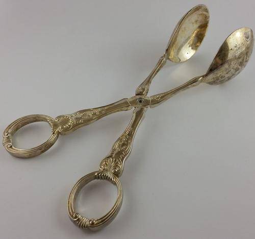 Silver plated KINGS Pattern Salad Tongs 10 1/4"  long  GODINGER
