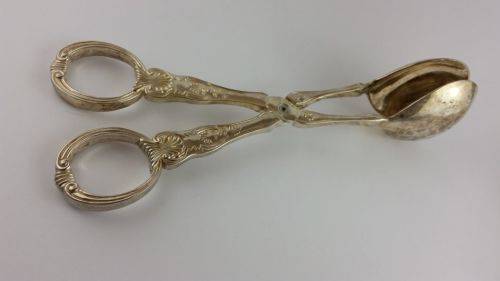 Silver plated KINGS Pattern Salad Tongs 10 1/4"  long  GODINGER