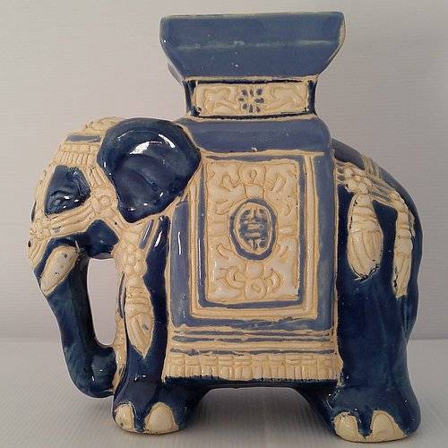 Oriental Ceramic Elephant Pedestal - Blue and White Ornamental Stand - Stunning Colors