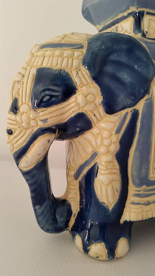 Oriental Ceramic Elephant Pedestal - Blue and White Ornamental Stand - Stunning Colors