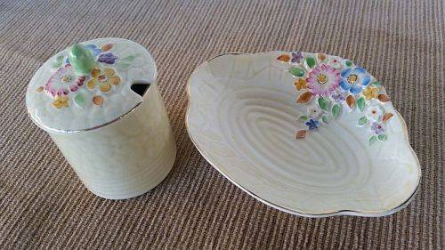 Vintage Crown Devon China Jam / Butter Dish and Jam or Preserve Jar with Lid
