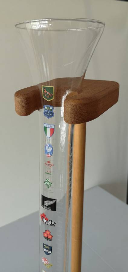 A yard of ale or yard glass is a very tall beer glass used for drinking around 2 1⁄2 imperial pints (1.4 L) of beer, depending upon the diameter. The glass is approximately 1 yard (90 cm) long, shaped with a bulb at the bottom, and a widening shaft, which constitutes most of the height.