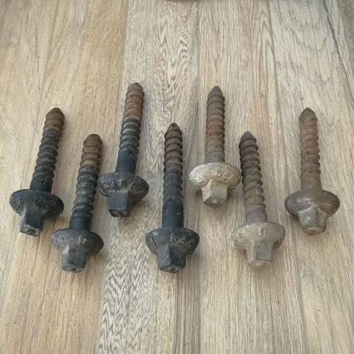 Railway Sleeper Bolt - Rail Screw T-shaped - stamped BJB SAR - Dated 1932, 57, 63, 72, 76, 76