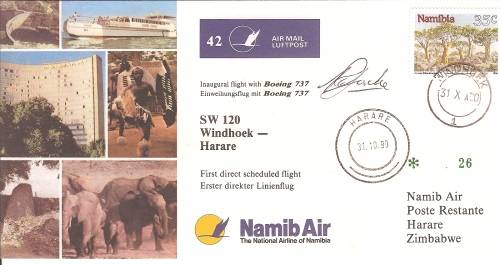 AVIATION NAMIBIA NAMIB AIR N0 42  WINDHOEK TO HARARE  SIGNED