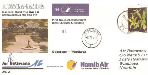 AVIATION NAMIBIA NAMIB AIR N0 44   GABORONE TO WINDHOEK  SIGNED
