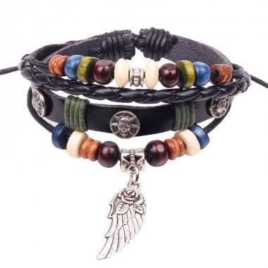European Fashion Genuine Beads Leather Bracelet F-BD0018