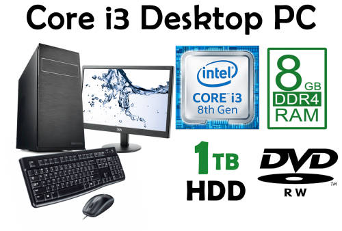 Full 8th-Gen Quad Core Core i3 Home, Office and Productivity desktop PC