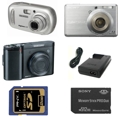 Sony + Samsung Digital Compacts Including Memory Cards