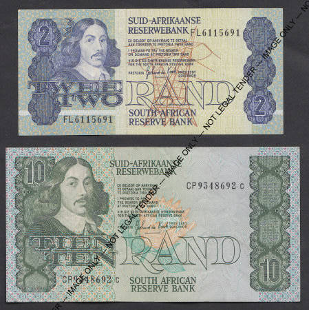 South Africa, Jan van Riebeeck R2 and R10 of the 1980s (One bid takes both notes)
