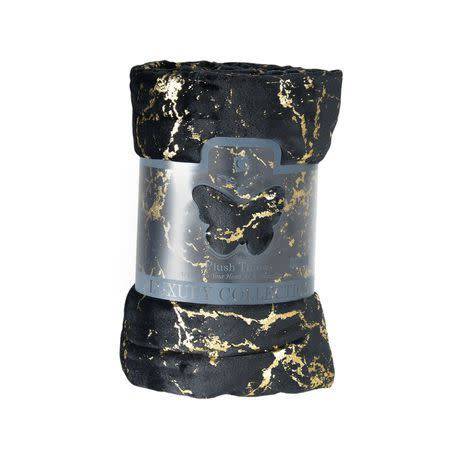 Sesli Plush Throw - Black & Gold Pattern