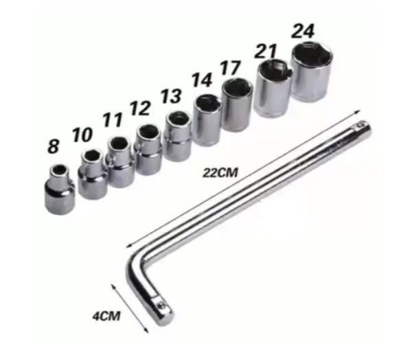 10pcs/set Socket Set, 1/2 Extended Socket Wrench Combination, Car Repair Tool