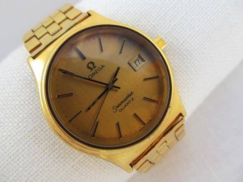 RARE AUTHENTIC OMEGA SEAMASTER DATE GOLDPLATED QUARTZ MENS WATCH