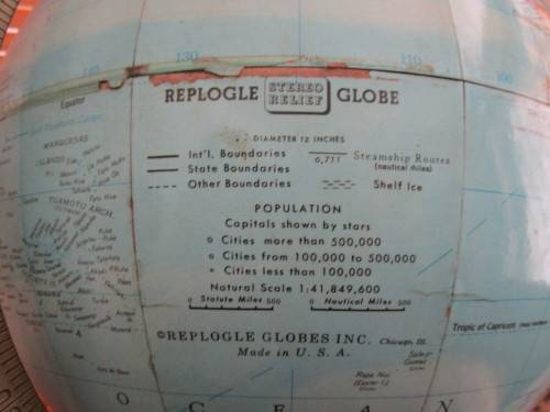 REPLOGLE STEREO RELIEF GLOBE WITH SUBSTENTIAL WOODEN BASE