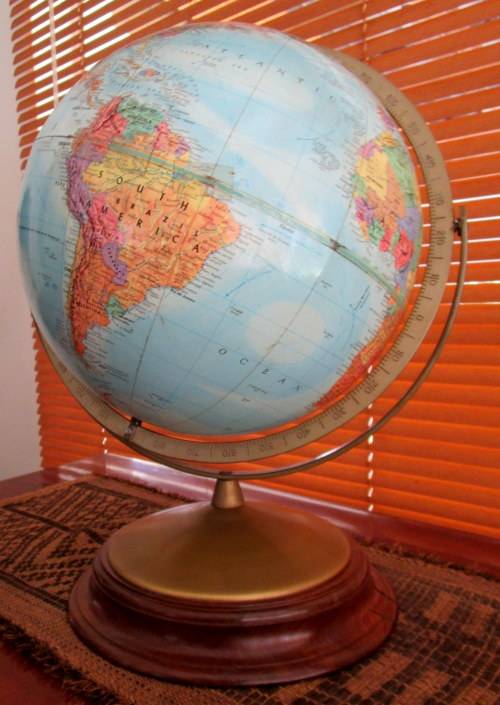 REPLOGLE STEREO RELIEF GLOBE WITH SUBSTENTIAL WOODEN BASE