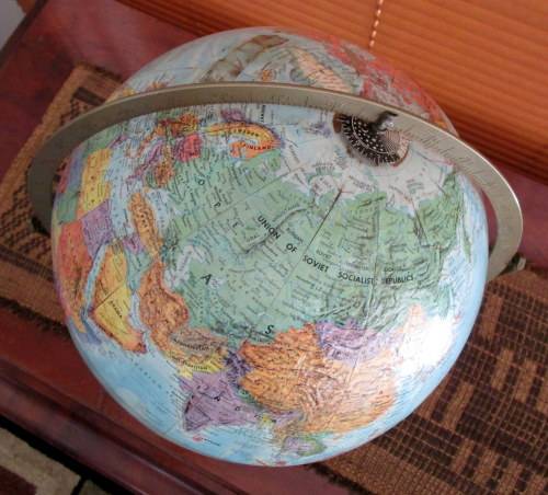 REPLOGLE STEREO RELIEF GLOBE WITH SUBSTENTIAL WOODEN BASE