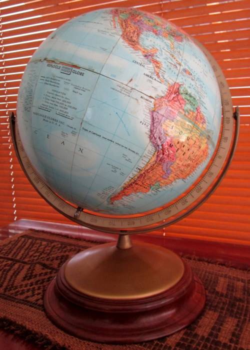 REPLOGLE STEREO RELIEF GLOBE WITH SUBSTENTIAL WOODEN BASE
