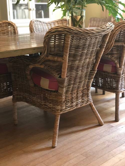 Cane Wicker Chairs - Full Set of 8 with Cushions Included
