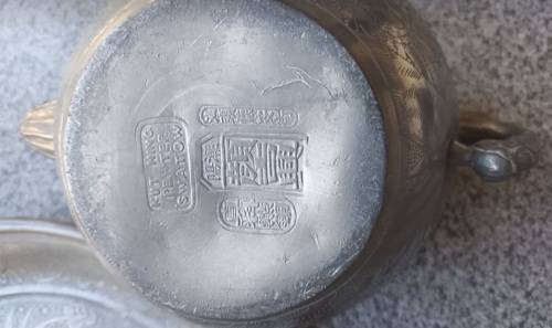 STYLISH ANTIQUE CHINESE KUT HING PEWTER SWATOW TEA SET & TRAY CIRCA 1890