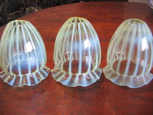 Set of three antique Vaseline Glass Lamp Shades
