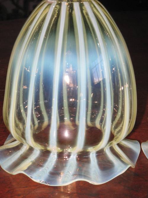 Set of three antique Vaseline Glass Lamp Shades
