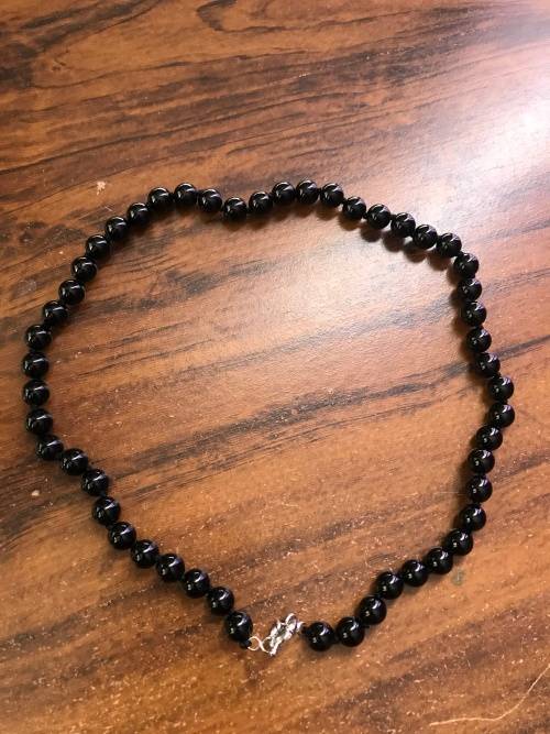 8mm Black Agate Gemstone Necklace 43cm  - Very Beautiful and Heavy