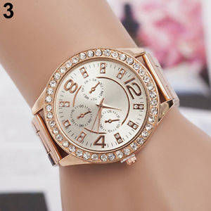 MEN WOMEN PRETTY NICE LUXURY METAL BAND RHINESTONE BIG DIAL QUARTZ WRIST WATCH