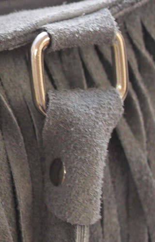 FIRENZE ITALIAN MADE GREY GENUINE SUEDE LEATHER TOTE HANDBAG WITH FRINGED TASSEL DETAIL