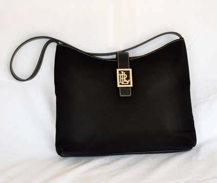 LAUREN RALPH LAUREN (LRL) BLACK NYLON BAG WITH BLACK LEATHER STRAPS AND SILVER METAL DETAILS