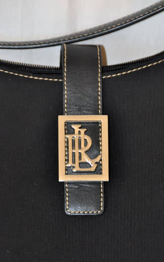 LAUREN RALPH LAUREN (LRL) BLACK NYLON BAG WITH BLACK LEATHER STRAPS AND SILVER METAL DETAILS