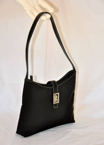 LAUREN RALPH LAUREN (LRL) BLACK NYLON BAG WITH BLACK LEATHER STRAPS AND SILVER METAL DETAILS