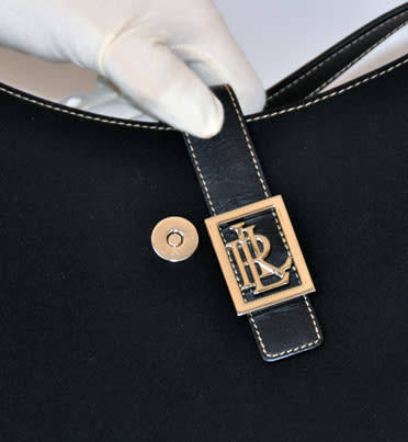 LAUREN RALPH LAUREN (LRL) BLACK NYLON BAG WITH BLACK LEATHER STRAPS AND SILVER METAL DETAILS