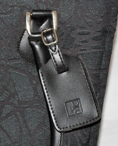 DIANE VON FURSTENBERG BLACK BROCADE CANVAS TOTE, BLACK LEATHER STRAPS AND ACCENTS