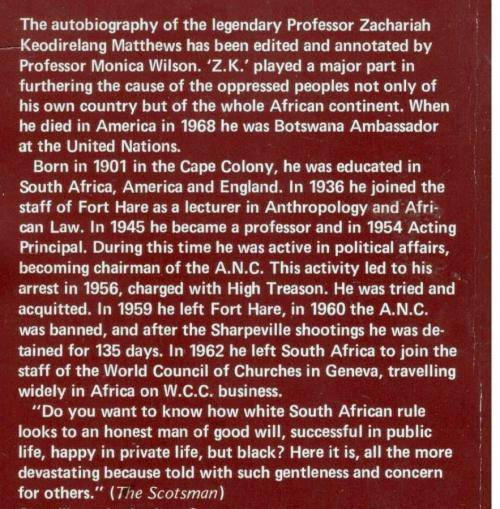 Freedom for my People  --  Z K Matthews