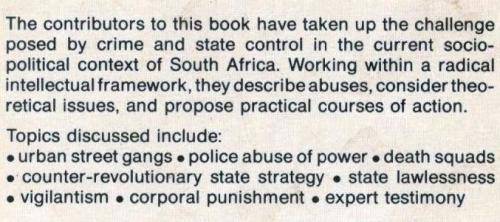 Towards Justice ?  --  Crime and State Control in South Africa