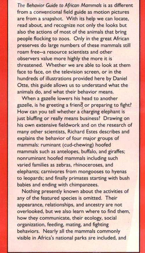 The BehaviourGuide to African Mammals  ---- Richard Despard Estes