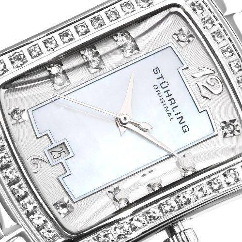 STUHRLING Gatsby Crystal Accented Stainless Steel Swiss Quartz Ladies Watch