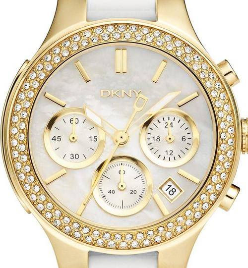 DKNY Crystal Accented Mother Of Pearl Chronograph Ladies Watch