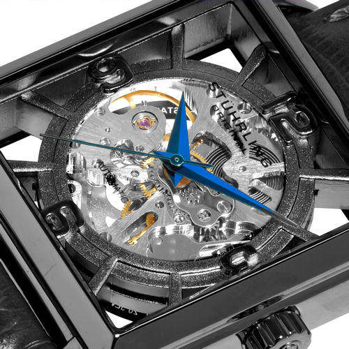 STUHRLING Winchester Black Automatic Skeleton Mens Watch