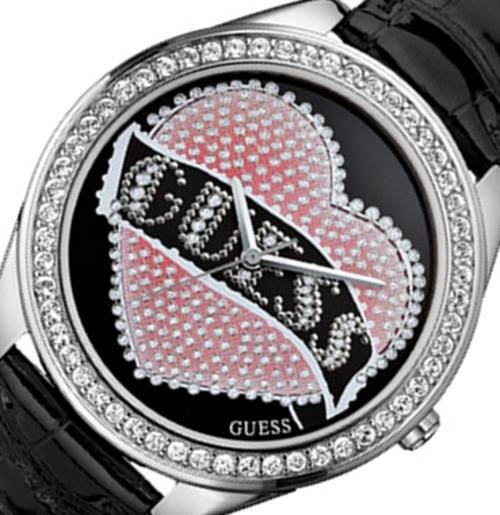 GUESS Crystal Accented Pink Heart Large Dial Ladies Watch
