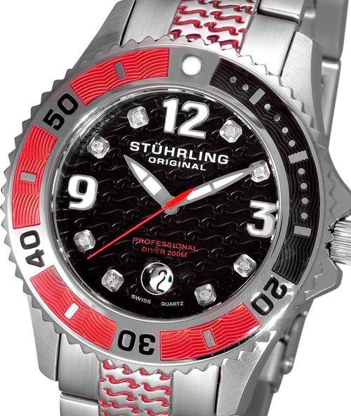 STUHRLING Regatta Crystal Accented Pro Diver Swiss Quartz Ladies Watch