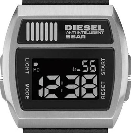 DIESEL Black Leather Digital Mens Watch
