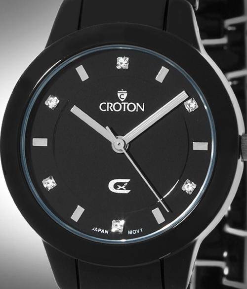 CROTON Classic Black Crystal Accented Ladies Watch