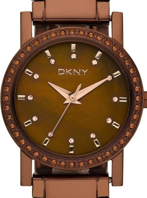DKNY Crystal Accented Brown Mother Of Pearl Ladies Watch