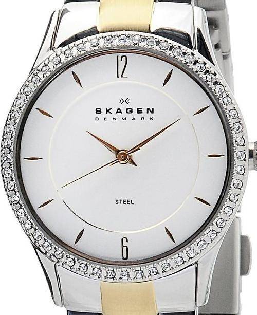 SKAGEN Denmark Ultra Slim Crystal Accented Two Tone Ladies Watch