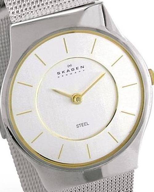 Authentic SKAGEN Denmark Ultra Slim Two Tone Mesh Band Ladies Watch
