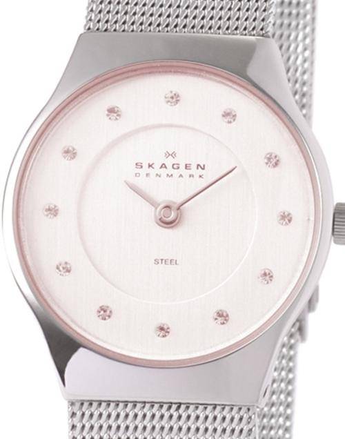 Authentic SKAGEN Denmark Crystal Accented Mesh Band Ladies Watch