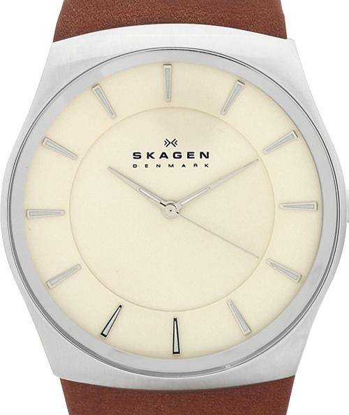 Authentic SKAGEN Denmark Ultra Slim Leather Band Mens Watch