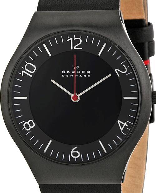 Authentic SKAGEN Denmark Ultra Slim Black Leather Mens Watch