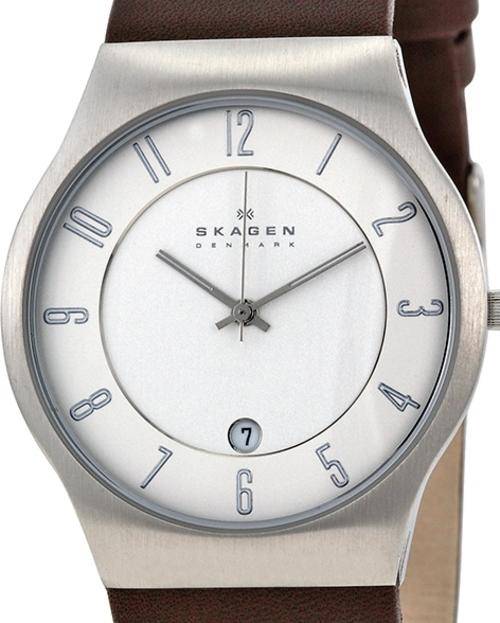 Authentic SKAGEN Denmark Ultra Slim Brown Leather Mens Watch